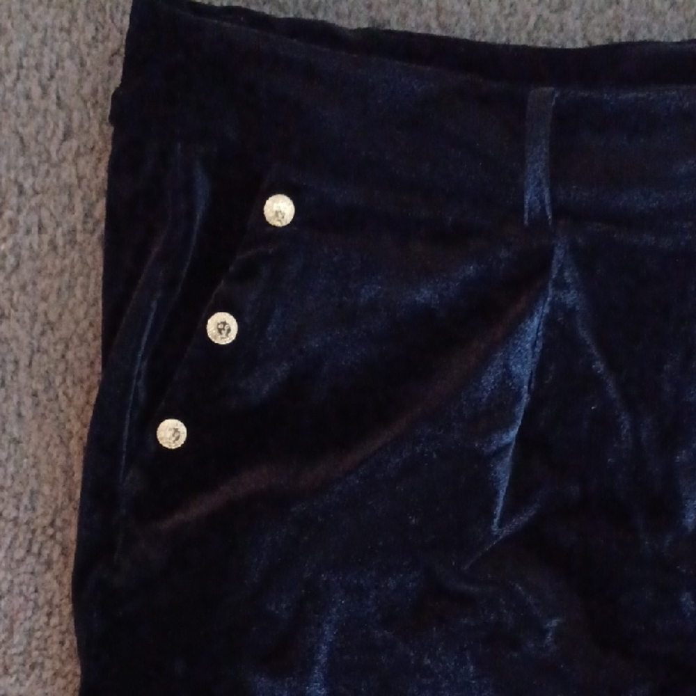 NWT Anne Klein Crush Velvet Black Pants with Gold Accents, 12